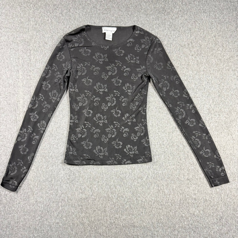 Vintage Energie Womens Small Floral Burnout Top Black Y2K 90s Whimsigoth